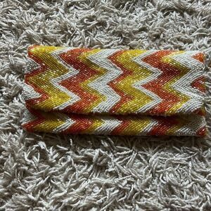 Moyna Beaded Clutch Satin Lining Orange, Yellow, And White Evening Bag, Zipper